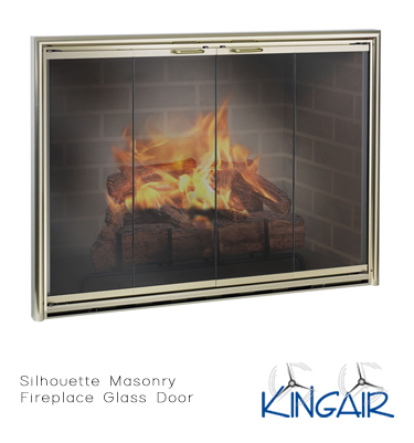 Silhouette masonry fireplace glass door